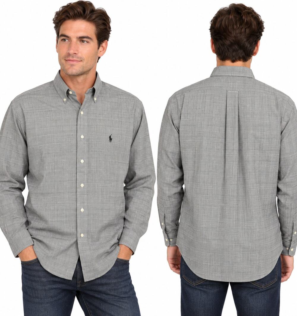 Polo Ralph Lauren Blake Shirt Mens XL Gray Glen Plaid Cotton Button Down Pony
